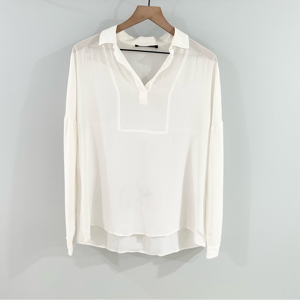 Biancalancia Long Sleeve Collared Silk Blouse Ivory Size 42
